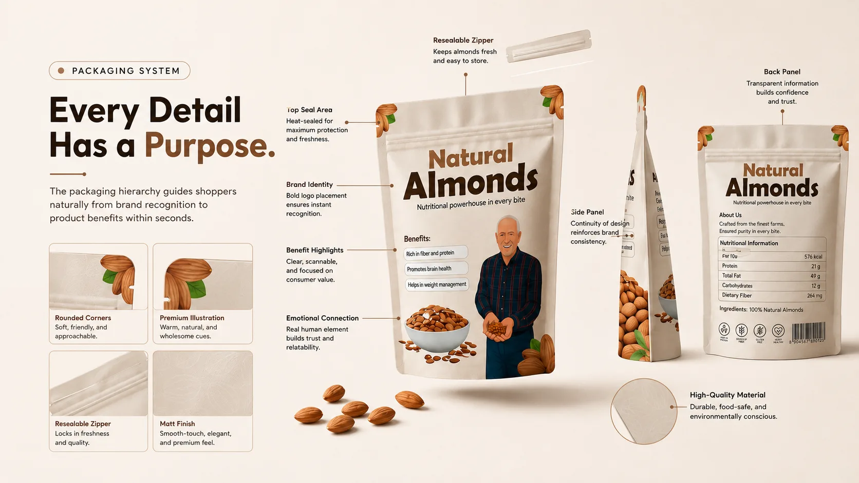 Natural Almond — Packaging Design packaging & visual design mockup 10 by Raghav Chopra
